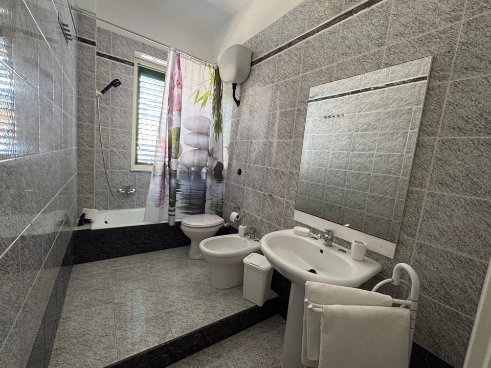 Toilet, Bathroom, bidet, hair dryier, towels