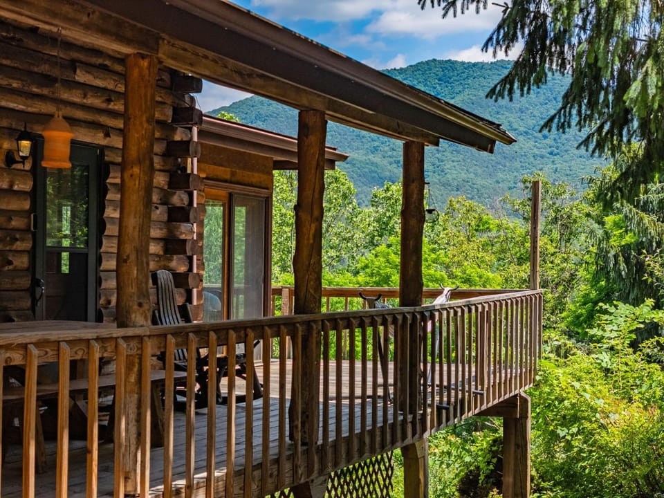 Mountainside Log Cabin w Private Waterfall access Cabin in Shenandoah Valley