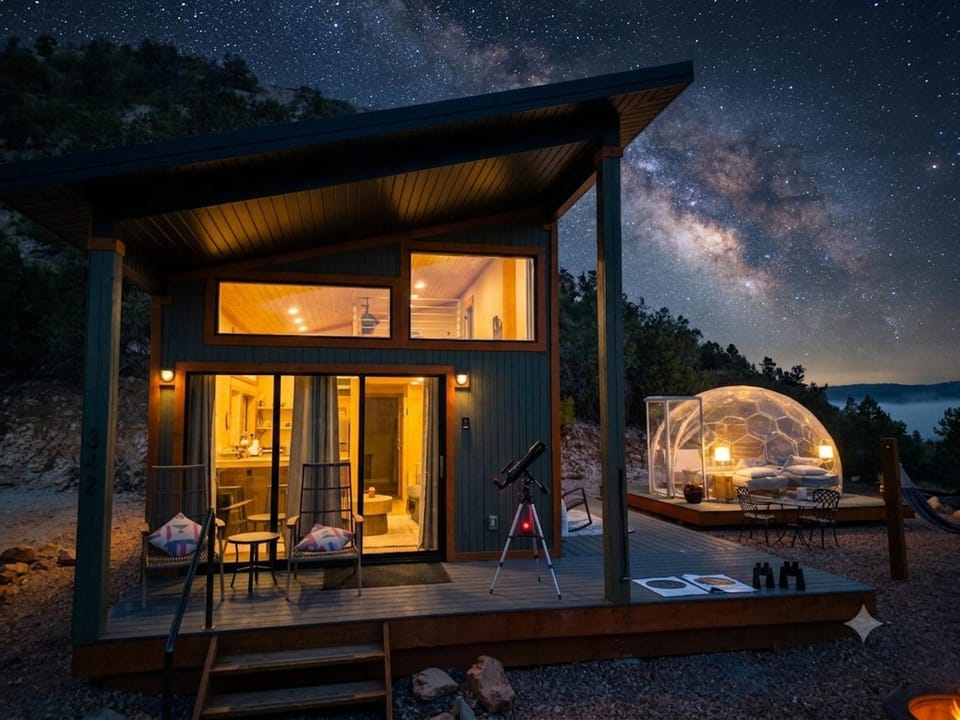 Property building, Night, Natural landscape, View (from property/room), Balcony/Terrace