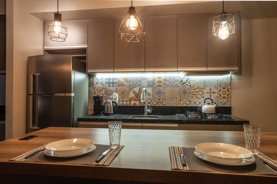 Kitchen or kitchenette, stove