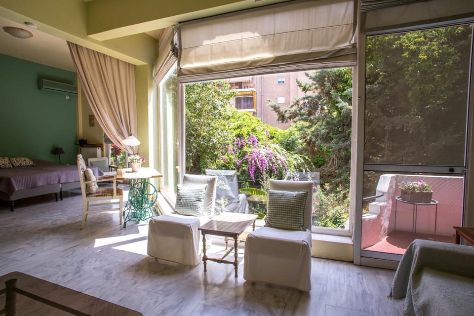 Living room, Seating area, Garden view