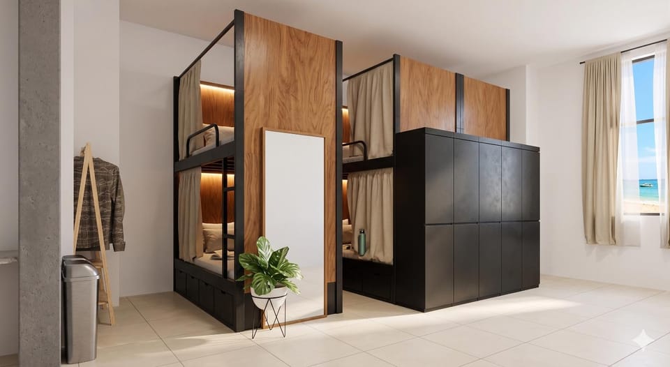 bunk bed, wardrobe