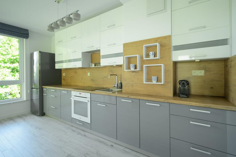 Kitchen or kitchenette, stove, kitchen