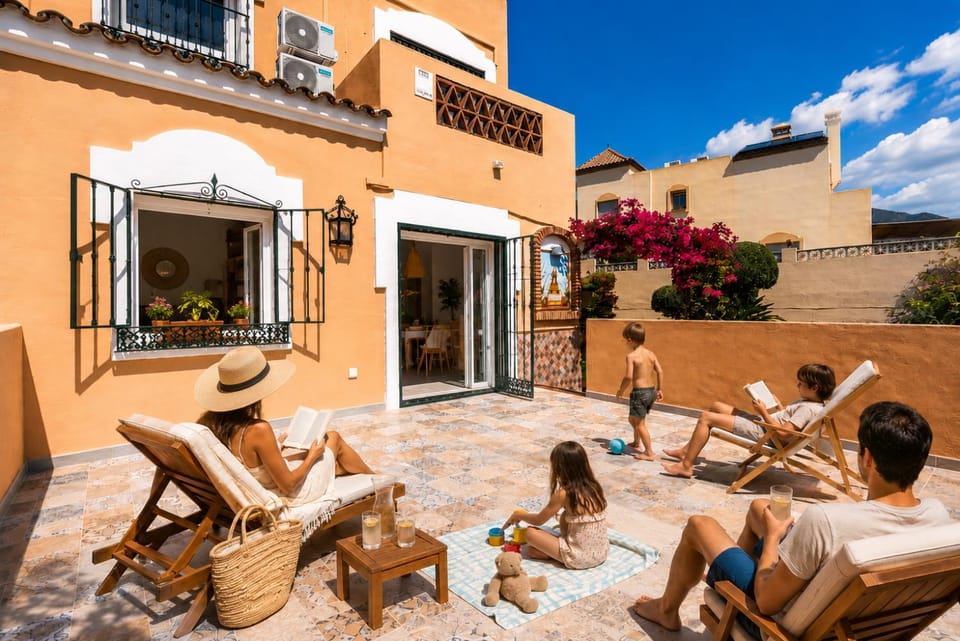 Property building, Patio, Day, People, View (from property/room), group of guests, sunbed