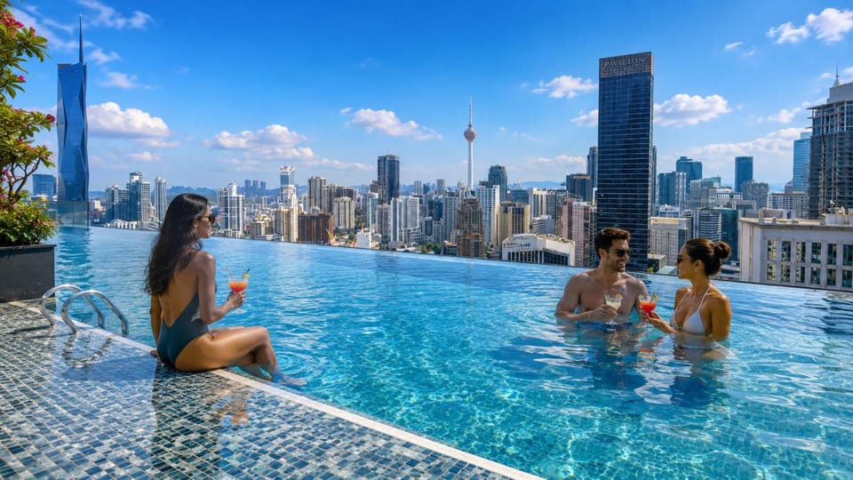 Property building, Day, People, Natural landscape, City view, Pool view, Swimming pool, Swimming pool
