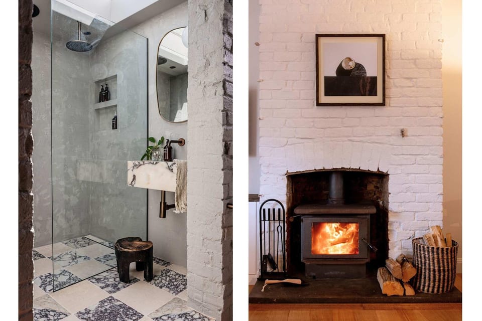 Bathroom, fireplace