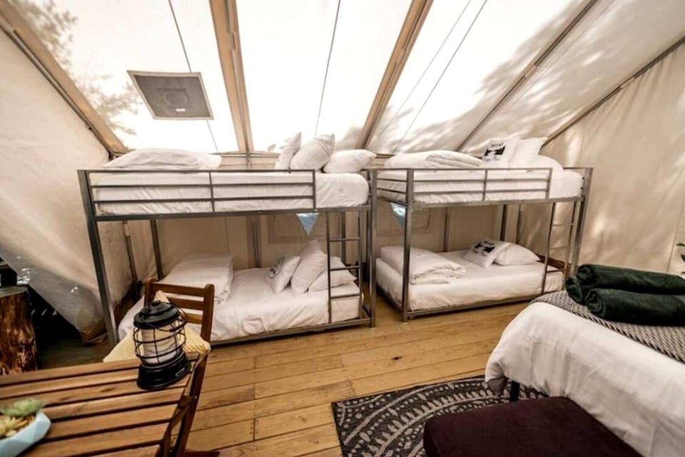 Glamping in New York in Fully-Equipped Safari Tents Located in Broadalbin Luxury tent in Great Sacandaga Lake