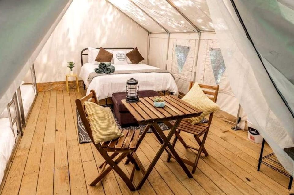 Glamping in New York in Fully-Equipped Safari Tents Located in Broadalbin Luxury tent in Great Sacandaga Lake