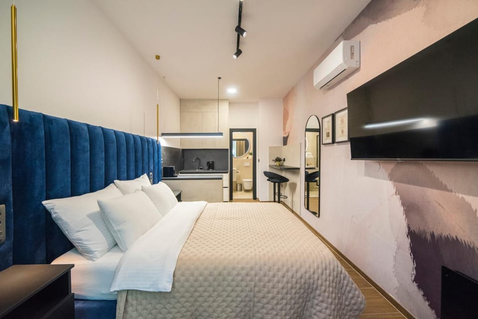 Bed, TV and multimedia, Kitchen or kitchenette, Photo of the whole room, air conditioner