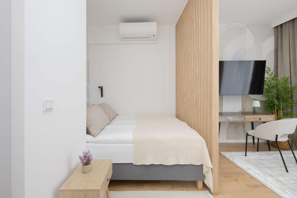 Bed, TV and multimedia, Living room, Photo of the whole room, Seating area, air conditioner