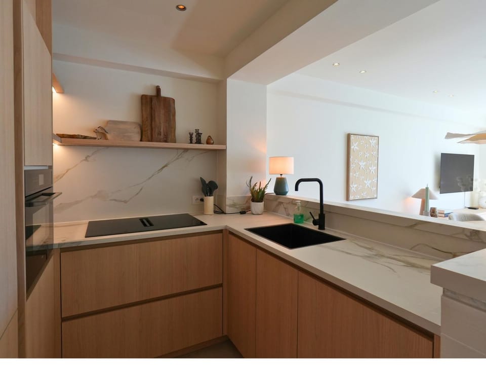 Kitchen or kitchenette, stove