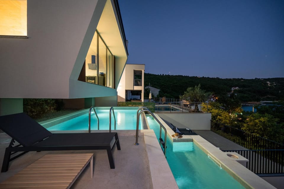 Property building, Night, Swimming pool