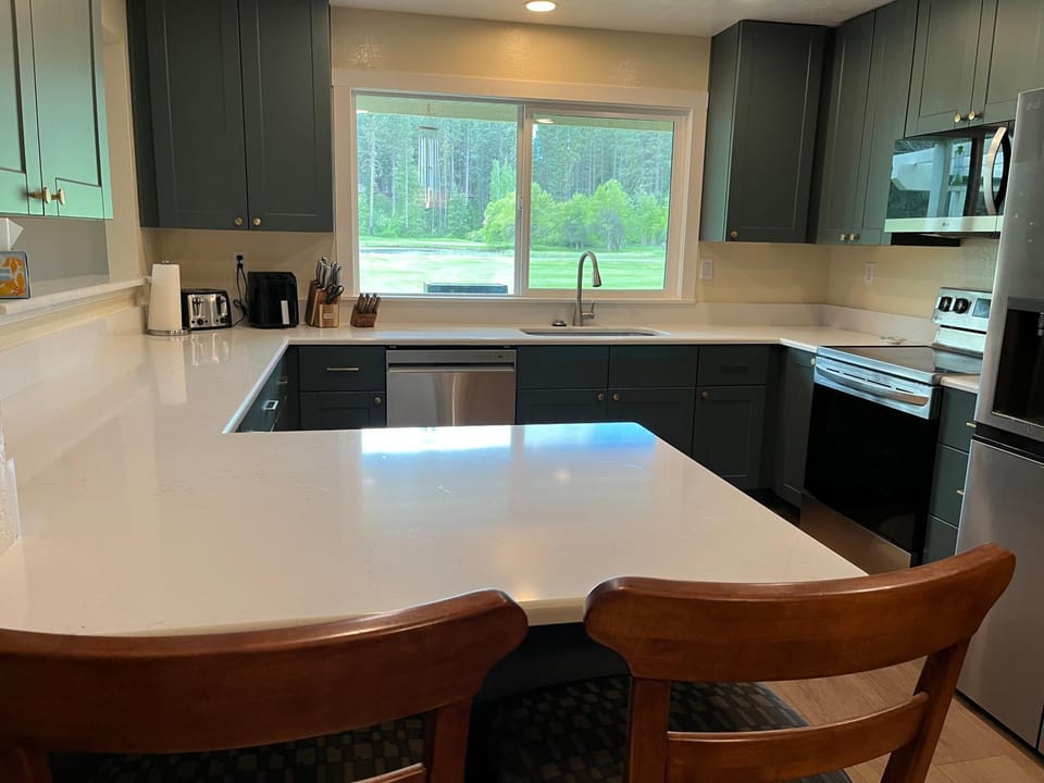 Kitchen or kitchenette, dishwasher, oven, stove, toaster