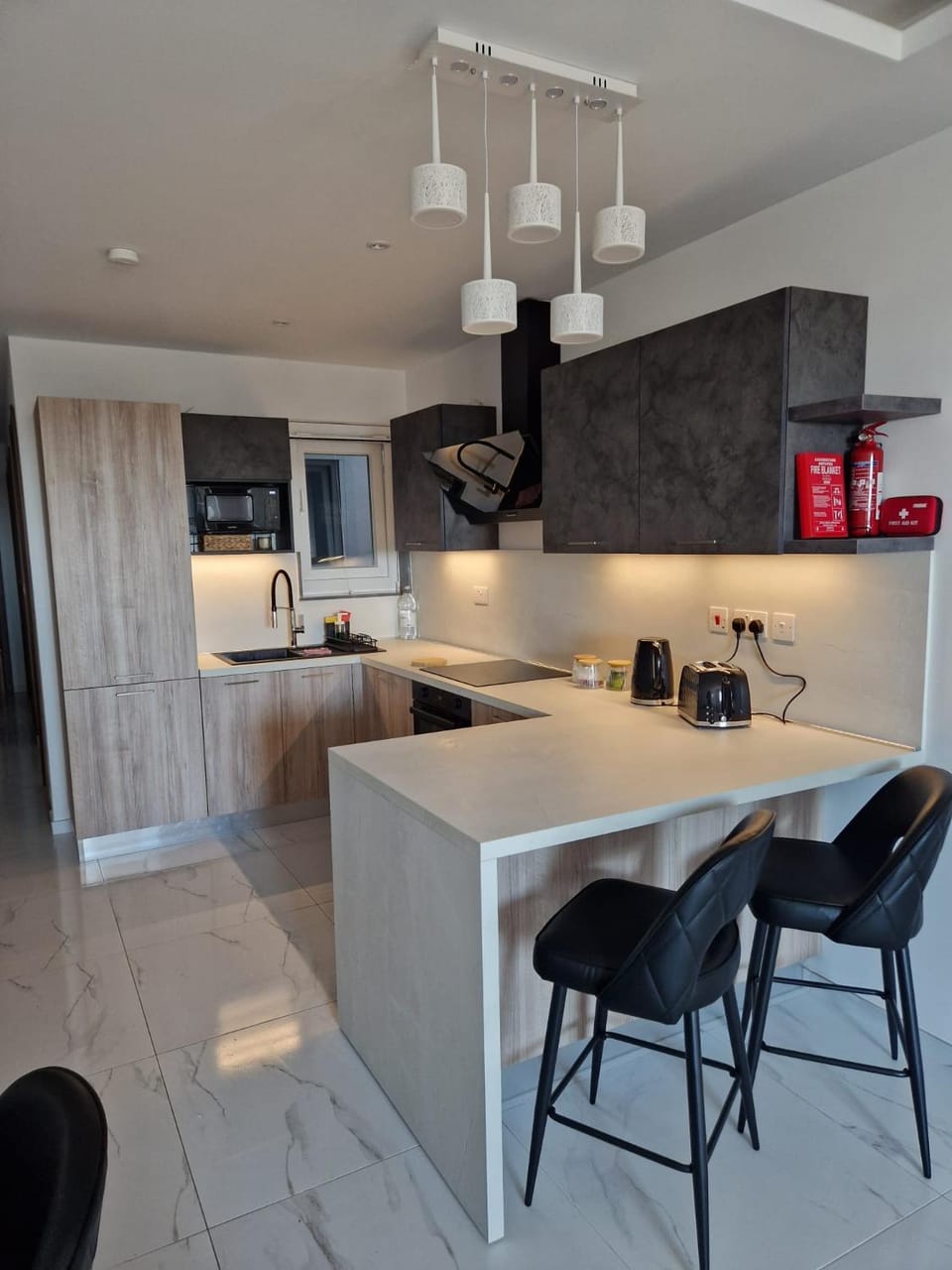 Kitchen or kitchenette, dishwasher, oven, stove, toaster
