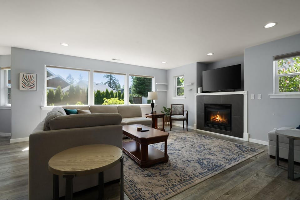 Day, TV and multimedia, Living room, Seating area, fireplace, furniture