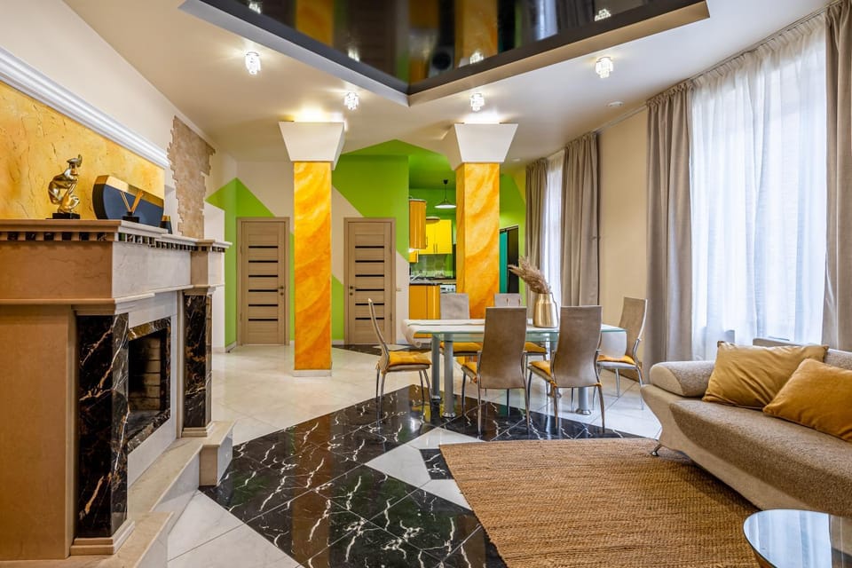 Kitchen or kitchenette, Living room, Seating area