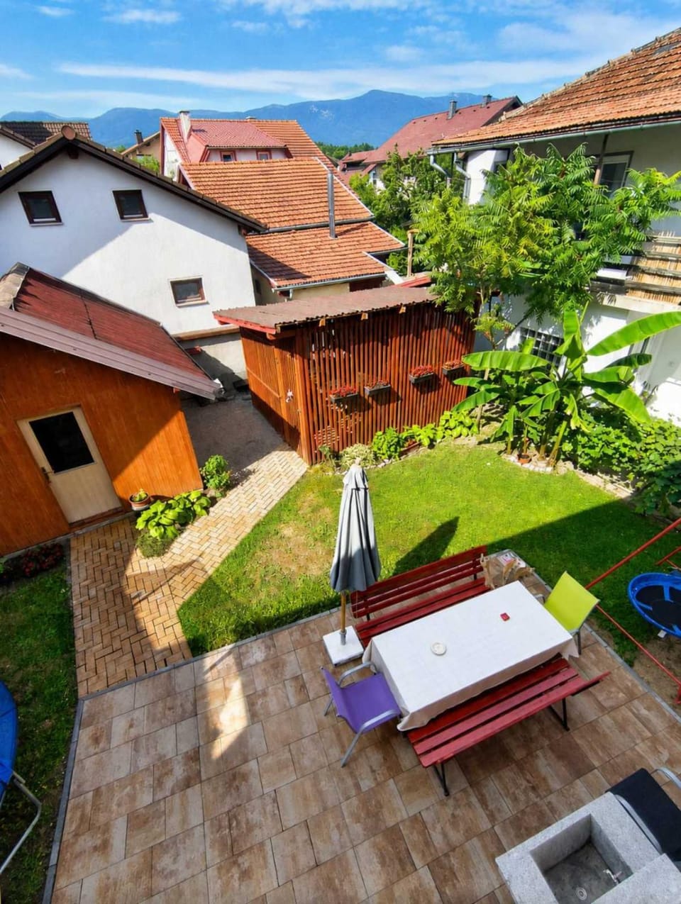 Patio, Bird's eye view, Children play ground, Garden, Garden view