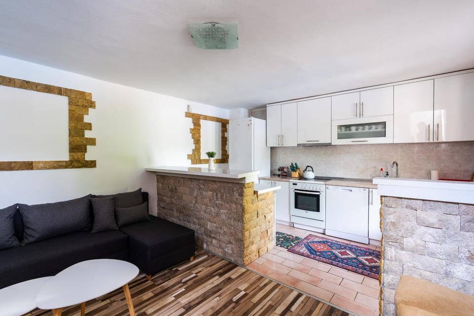 Kitchen or kitchenette, Living room, Seating area, dishwasher, oven, stove