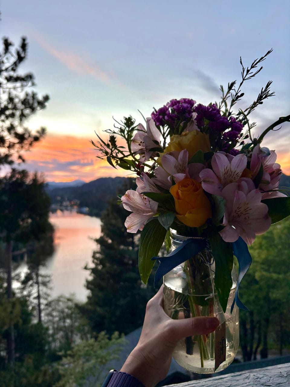 Natural landscape, Lake view, Mountain view, Sunset
