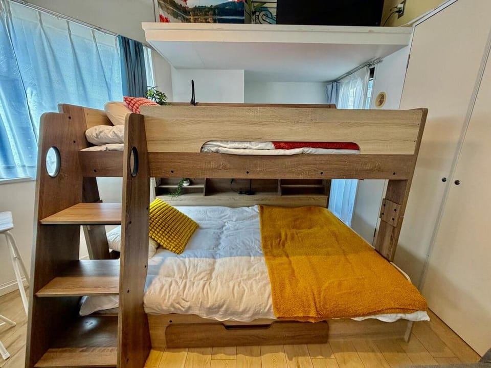 Bed, Photo of the whole room, Bedroom, bunk bed, wardrobe