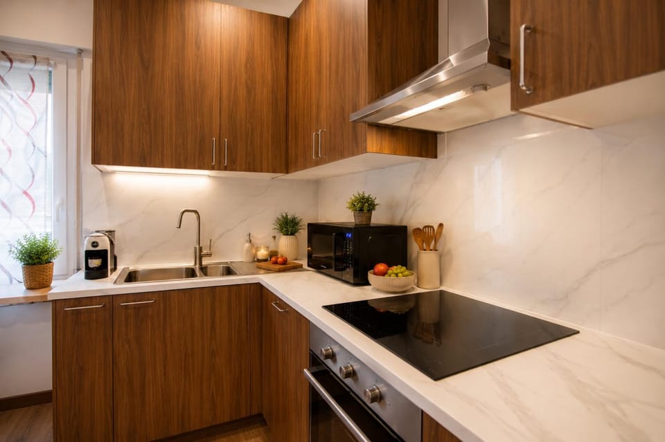 Kitchen or kitchenette, stove
