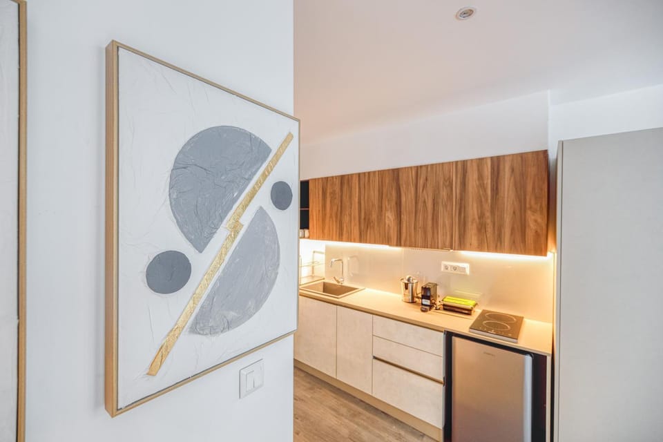Kitchen or kitchenette, stove