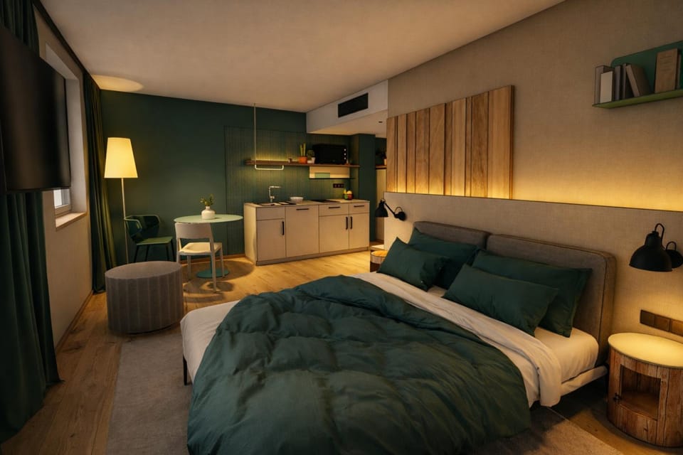 Bed, Kitchen or kitchenette, Living room, Photo of the whole room, Seating area, Bedroom