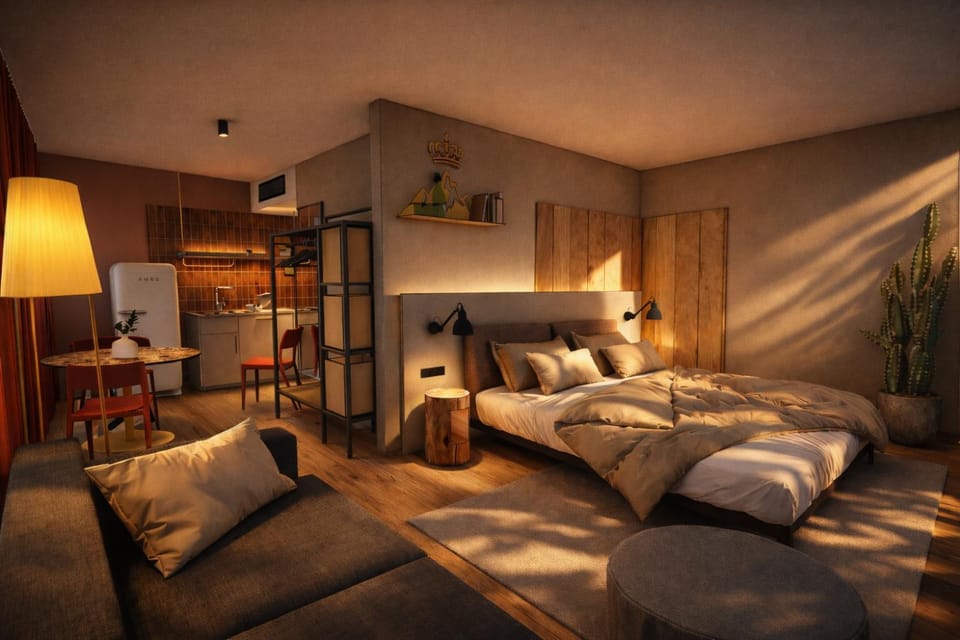 Bed, Kitchen or kitchenette, Photo of the whole room, Bedroom