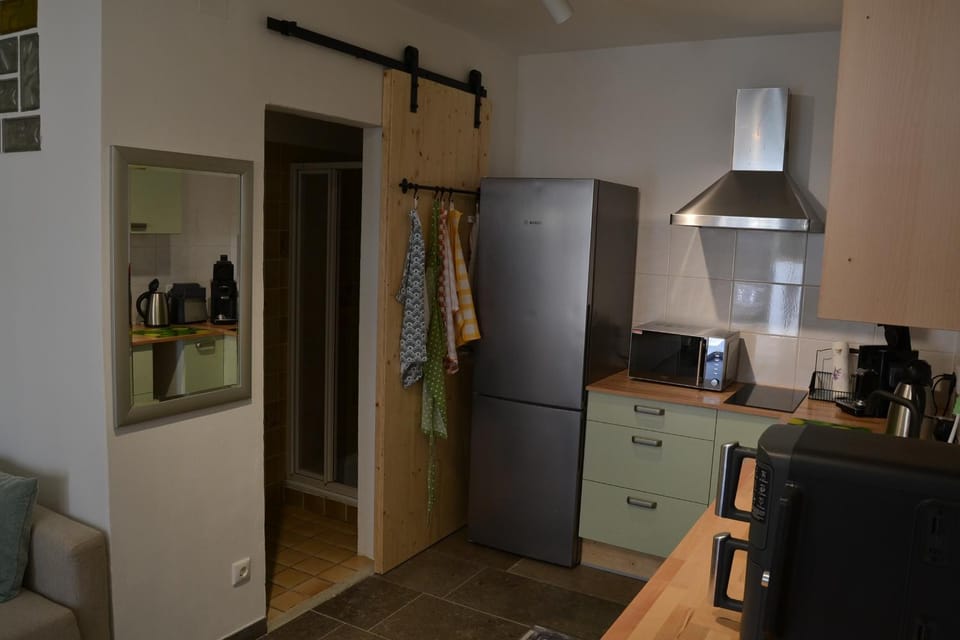 Kitchen or kitchenette, stove