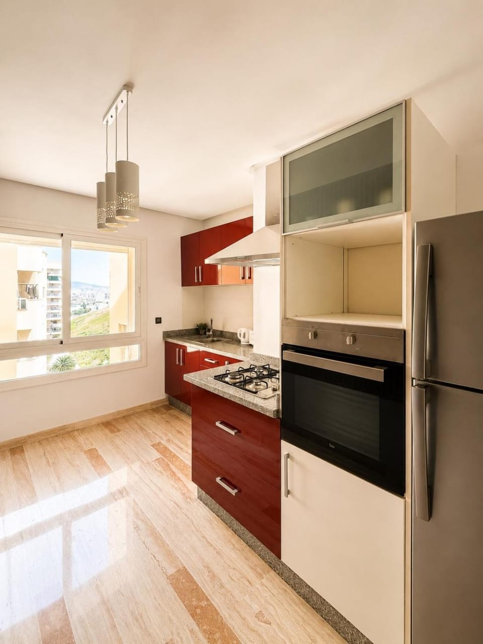Kitchen or kitchenette, oven, stove