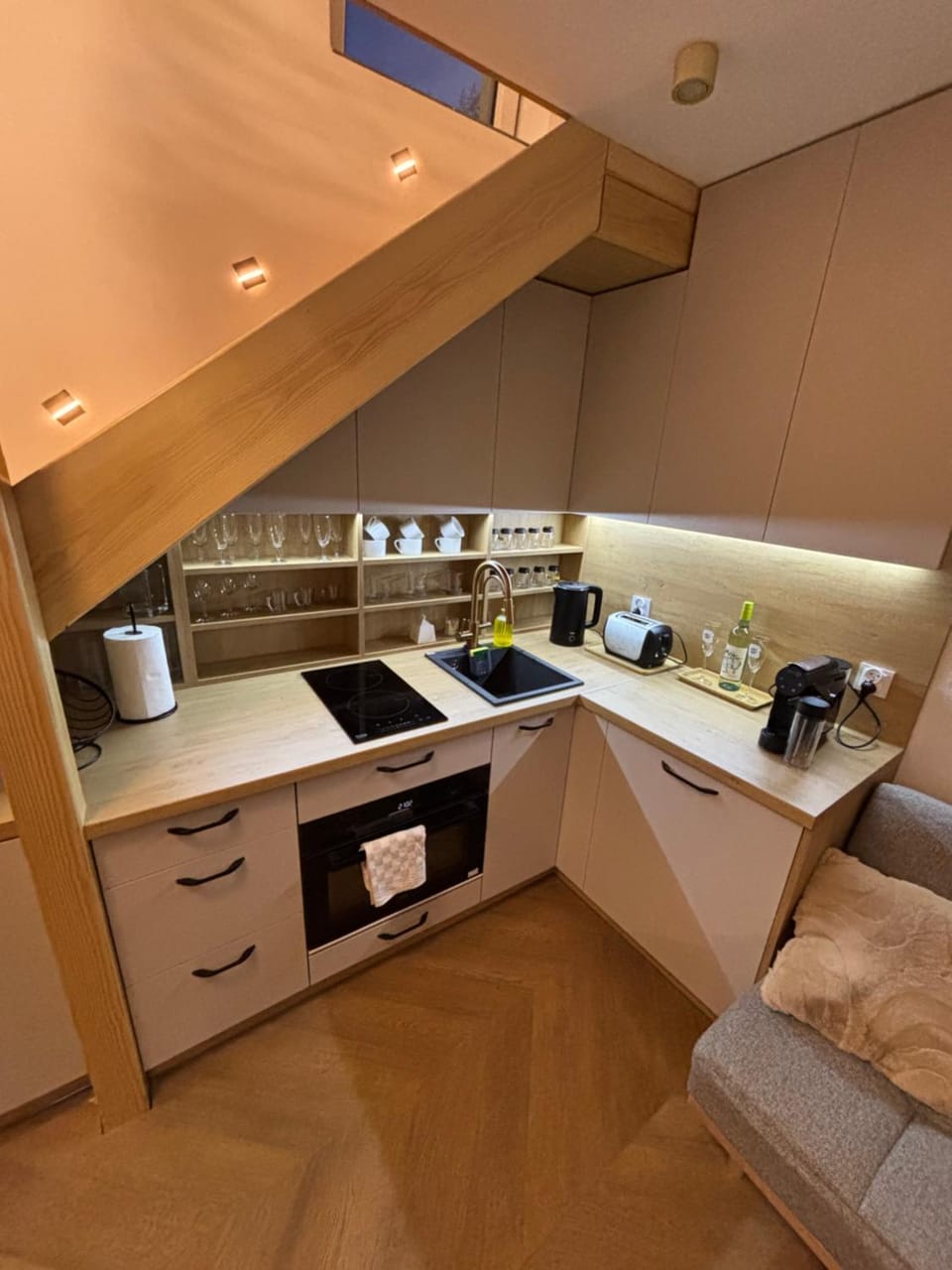 Kitchen or kitchenette, stove