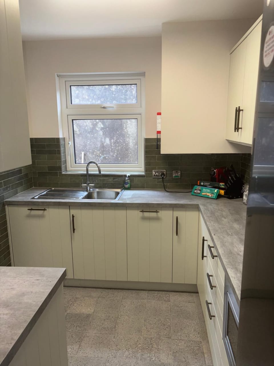 Kitchen or kitchenette, dishwasher, stove