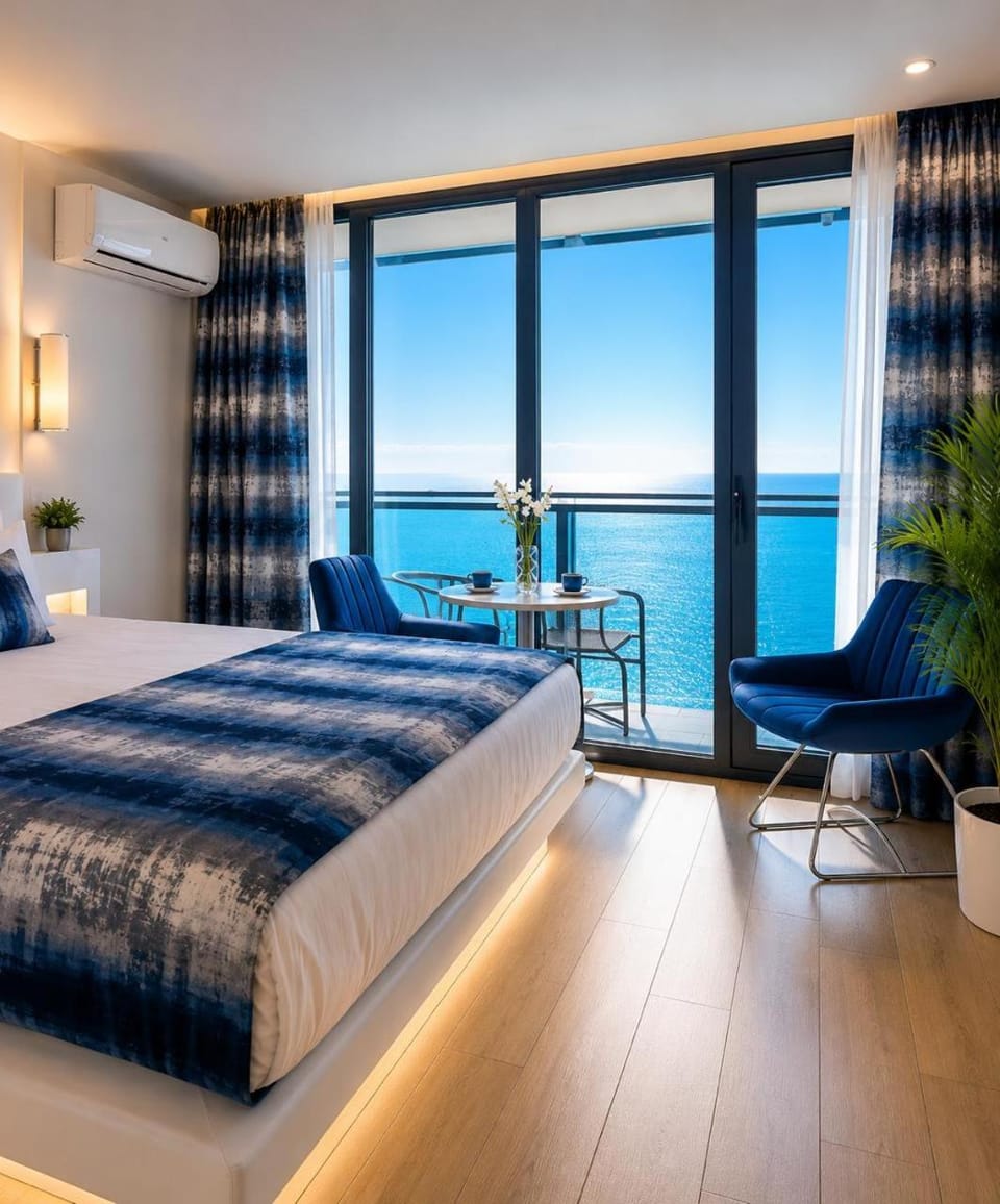 Bed, Natural landscape, Living room, Photo of the whole room, Seating area, Bedroom, Sea view