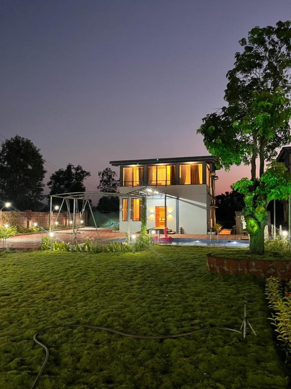 Property building, Night, Garden, Garden view