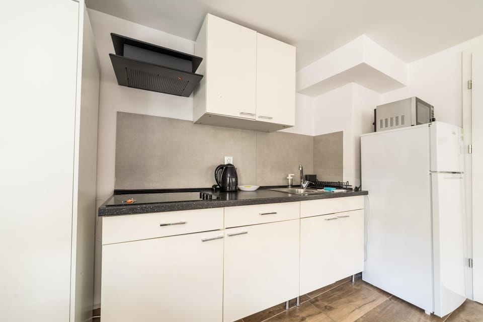 Kitchen or kitchenette, oven, stove