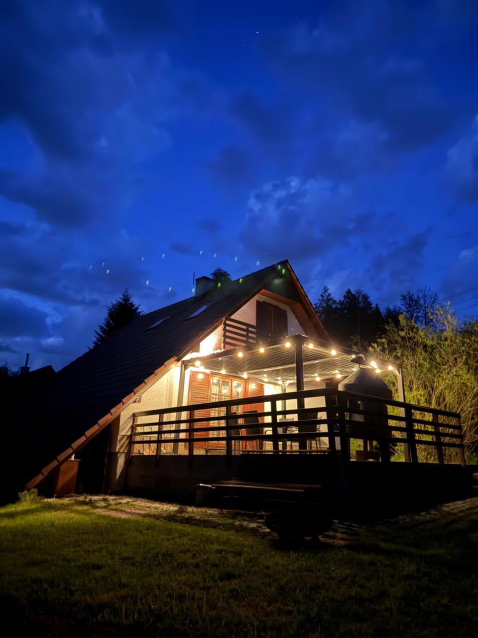 Property building, Night, Garden
