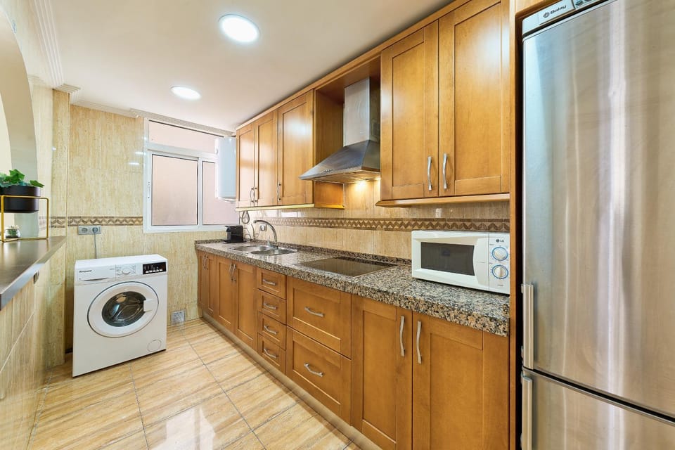 microwave, washing machine, kitchen