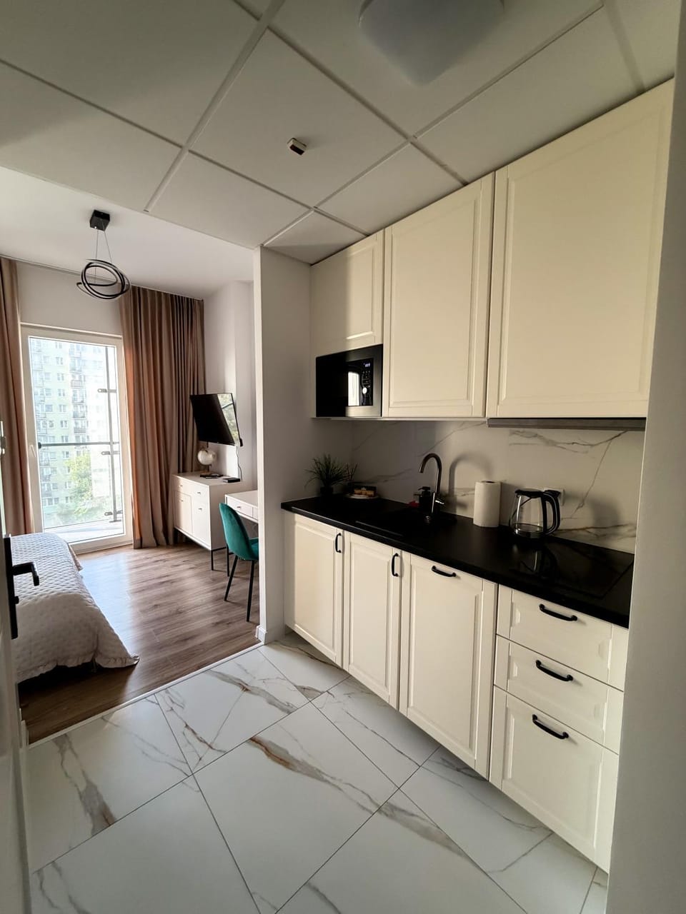 Kitchen or kitchenette, stove
