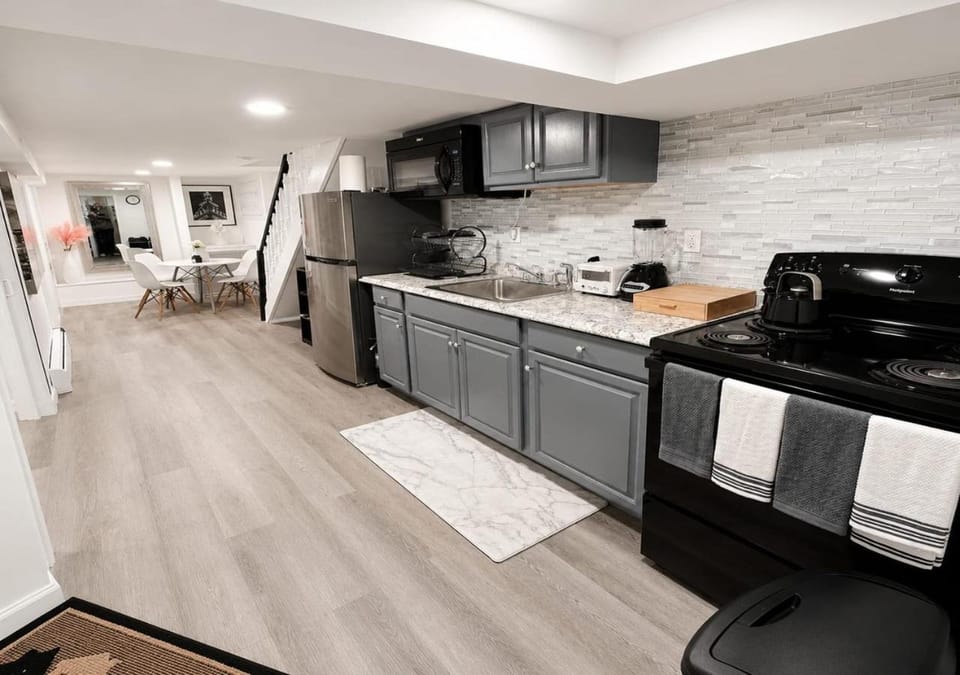 Kitchen or kitchenette, oven, stove, toaster