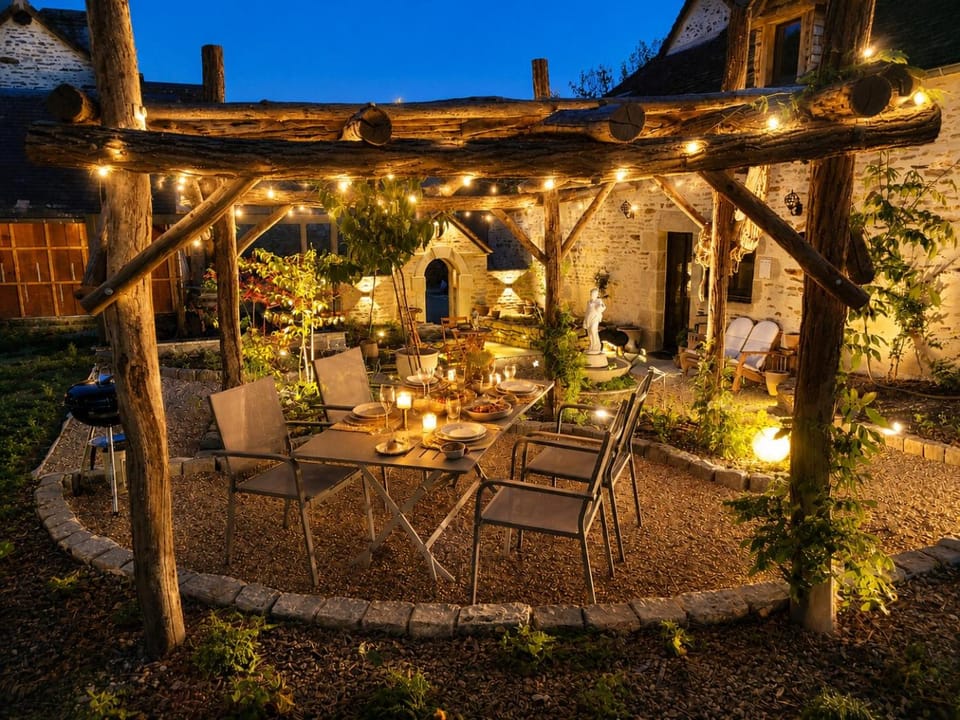 Property building, Patio, Night, Garden, Dining area, Garden view