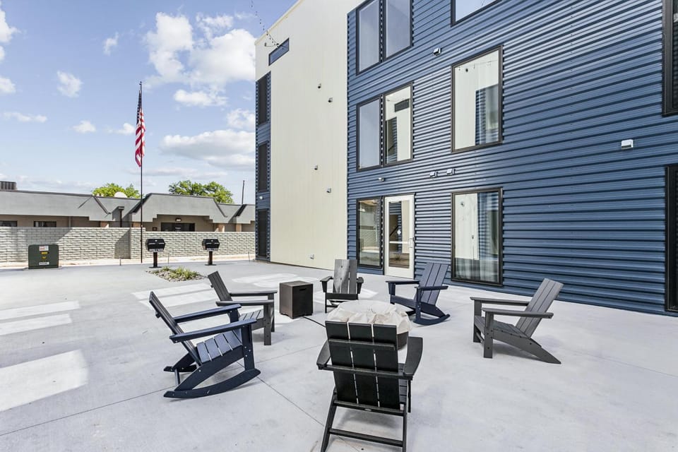 Patio, Seating area, Inner courtyard view, fireplace