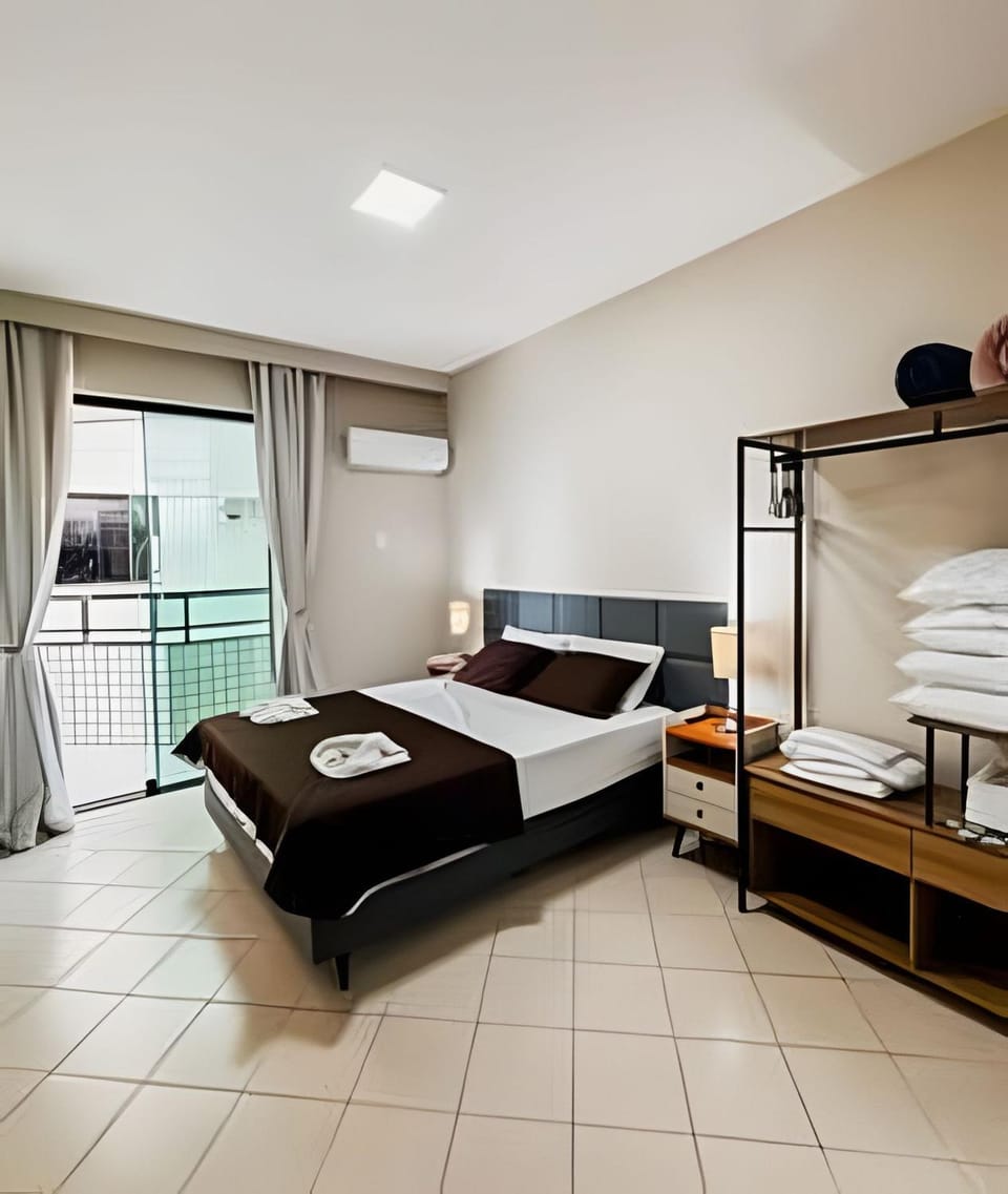 Bed, Photo of the whole room, Bedroom, towels, air conditioner