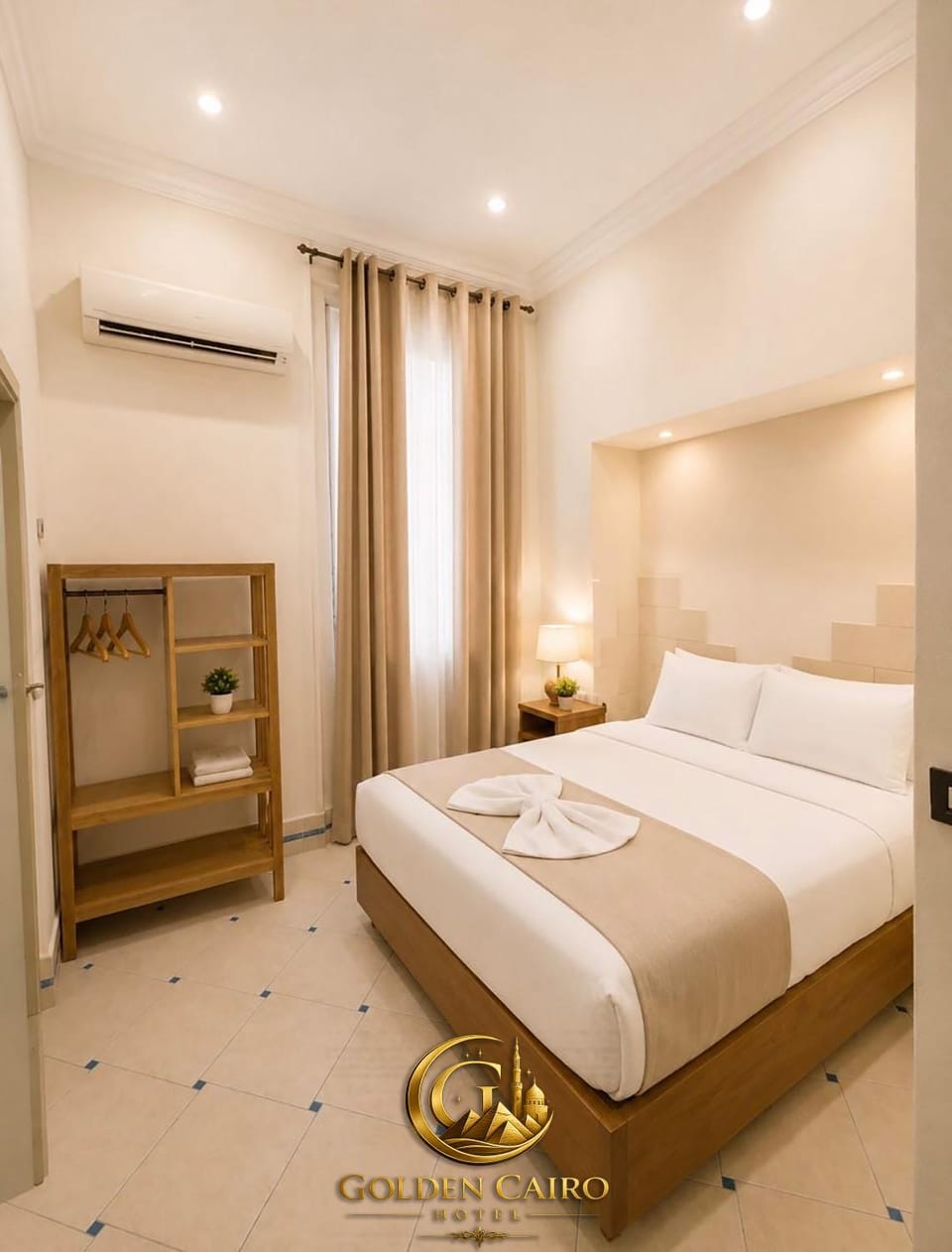 Bed, Photo of the whole room, Bedroom, towels, wardrobe, air conditioner