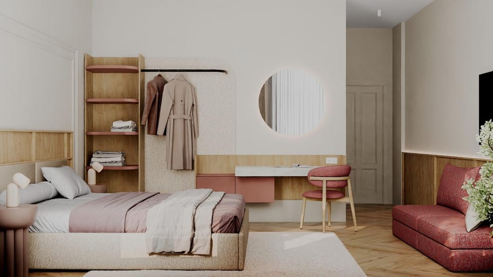 Bed, Seating area, Bedroom, wardrobe