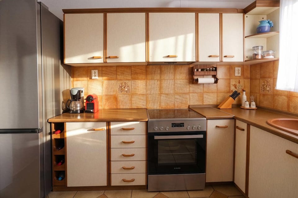 Kitchen or kitchenette, stove