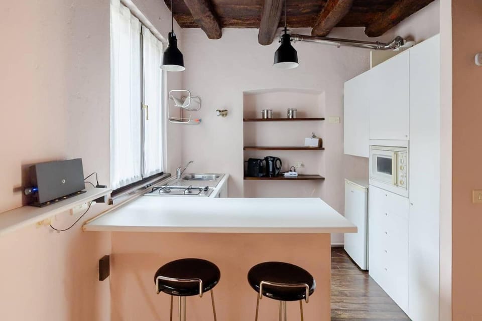 Kitchen or kitchenette, stove