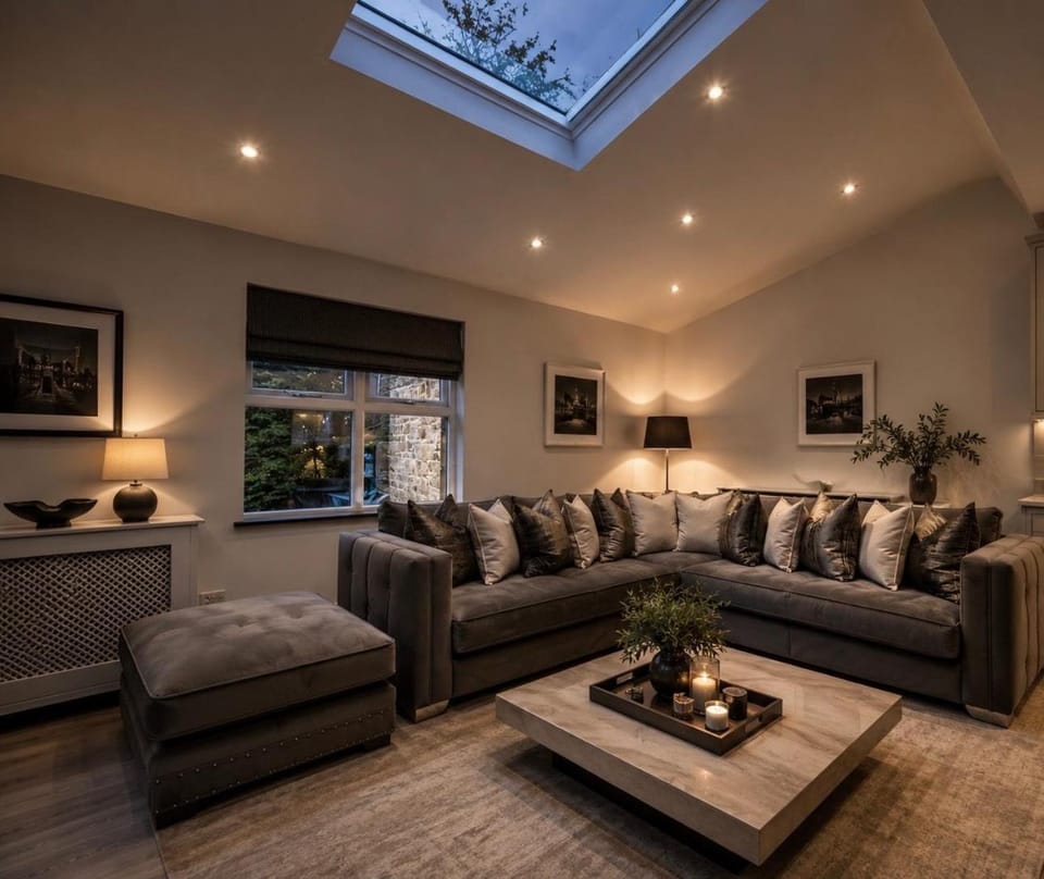 Night, Living room, Decorative detail, Seating area