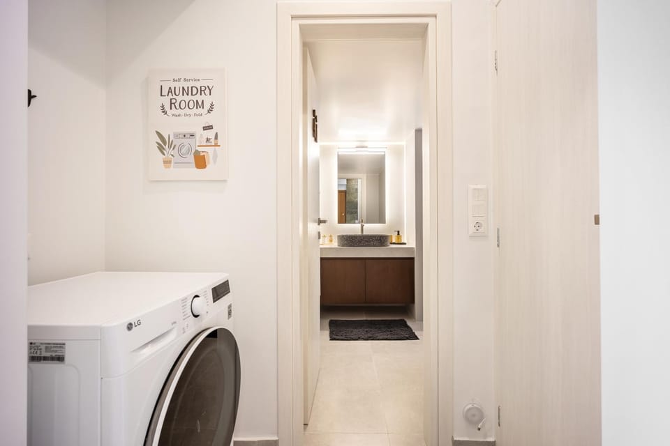 Bathroom, washing machine, dryer