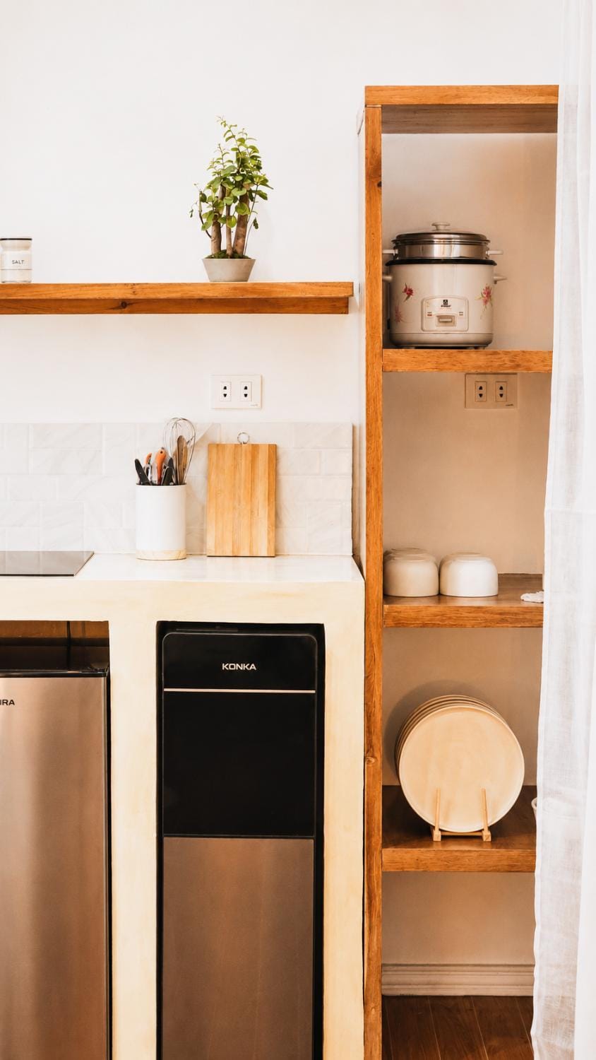 Kitchen or kitchenette, stove