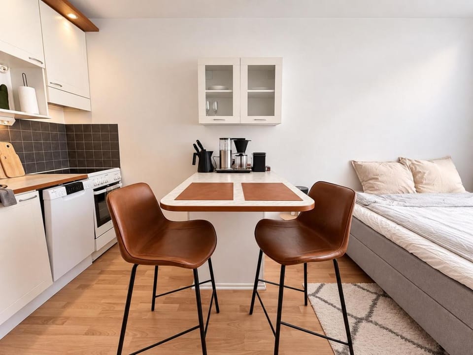 Kitchen or kitchenette, stove